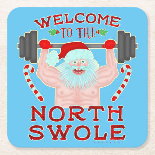 Porta-copo De Papel Quadrado Weightlifter engraçado de Papai Noel Swole do
