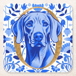 Porta-copo De Papel Quadrado Weimaraner espiando através da letra "O" em Ouro