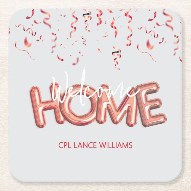 Porta-copo De Papel Quadrado Welcome Home Patriotic Military Hero Party (Frente)