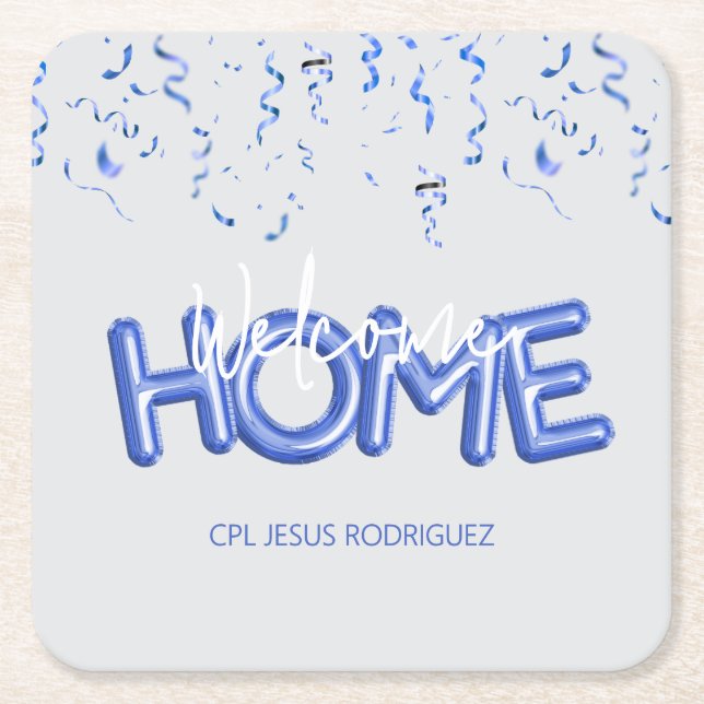 Porta-copo De Papel Quadrado Welcome Home Patriotic Military Hero Party (Frente)