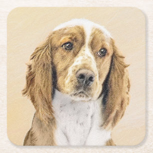 Porta-copo De Papel Quadrado Welsh Springer Spaniel Painting - Arte Original De