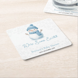 Porta-copo De Papel Quadrado We're Snow Excited Snowmen Boy Baby Shower