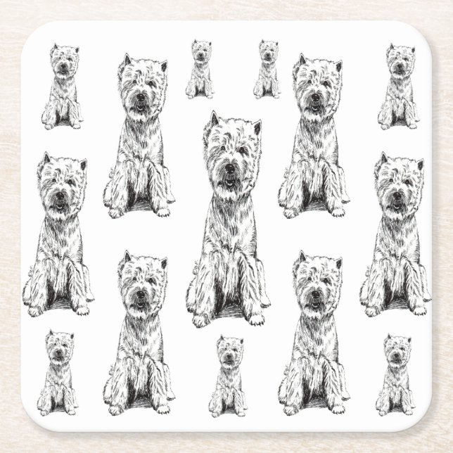 PORTA-COPO DE PAPEL QUADRADO WEST HIGHLAND WHITE TERRIER. "WESTY" PATTERN (Frente)