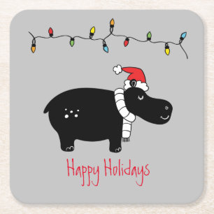 Porta-copo De Papel Quadrado Whimsic Christmas Hippo