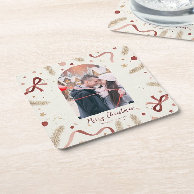 Porta-copo De Papel Quadrado Whimsical Christmas Coaster – Custom Photo Space (Inclinado)