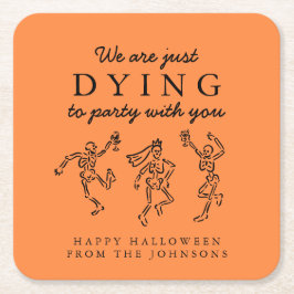 Porta-copo De Papel Quadrado Whimsical Hand Drawn Skeletons Halloween Party