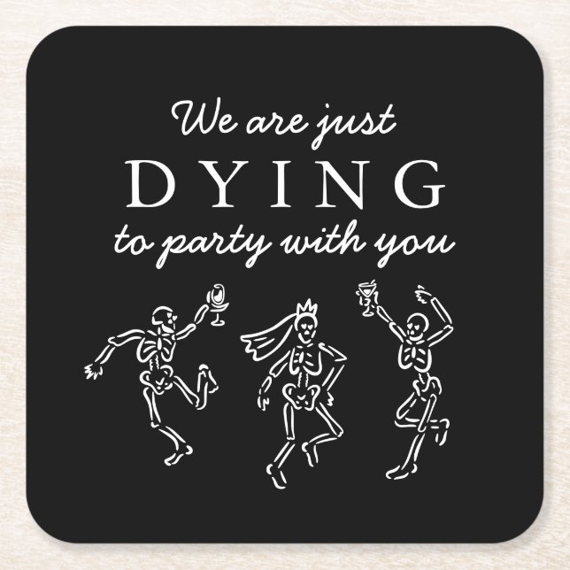 Porta-copo De Papel Quadrado Whimsical Hand Drawn Skeletons Halloween Party (Frente)