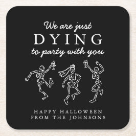 Porta-copo De Papel Quadrado Whimsical Hand Drawn Skeletons Halloween Party
