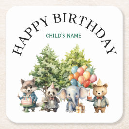 Porta-copo De Papel Quadrado Whimsical Watercolor Forest Birthday
