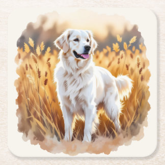 Porta-copo De Papel Quadrado White Golden Retriever Dog