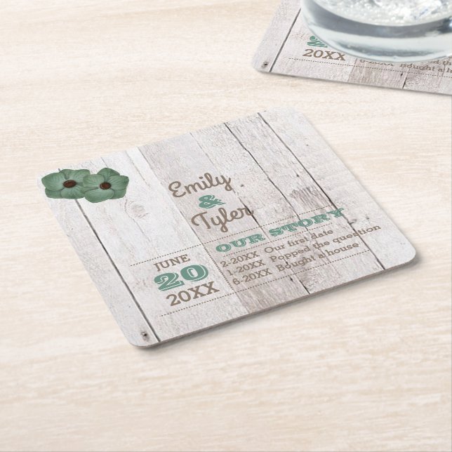 Porta-copo De Papel Quadrado Whitewash Teal Rustic Personalizado (Inclinado)