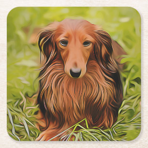 Porta-copo De Papel Quadrado Wiener Brown Dachshund Na Grama No Jardim Xmas