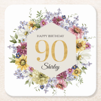 Porta-copo De Papel Quadrado Wildflower 90th Birthday Personalized
