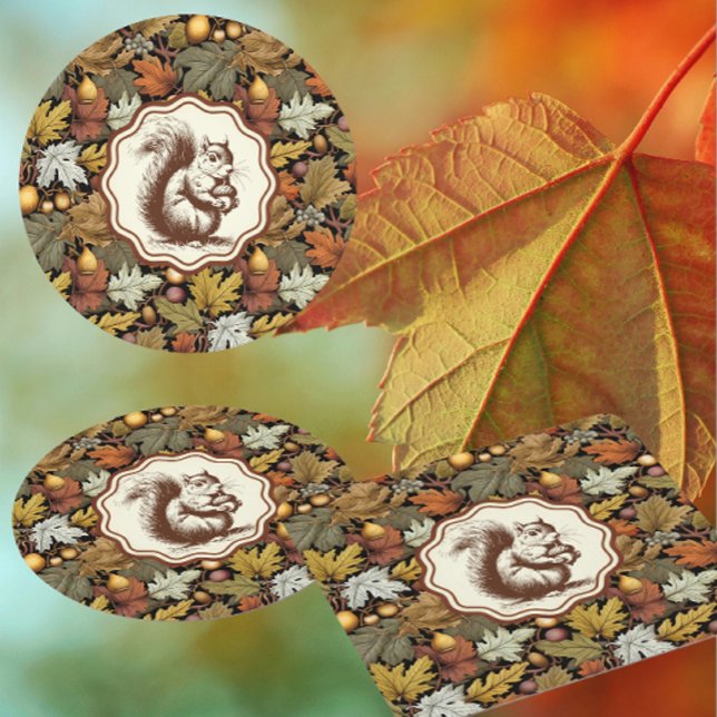 Porta-copo De Papel Quadrado William Morris Autumn Leaves com Esquilo Retro (Coasters are always a thoughtful host/hostess gift)