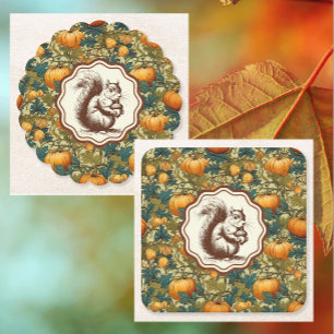 Porta-copo De Papel Quadrado William Morris Autumn Pumpkin com Esquilo Retro