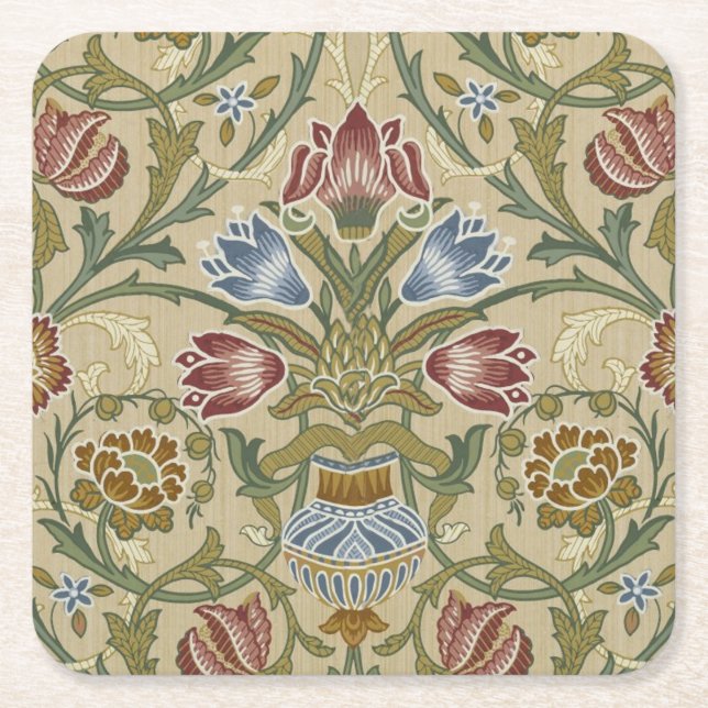 Porta-copo De Papel Quadrado William Morris Brocade Floral Wallpaper Padrão (Frente)