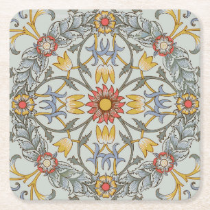 Porta-copo De Papel Quadrado William Morris Floral Circle Flower Illustration