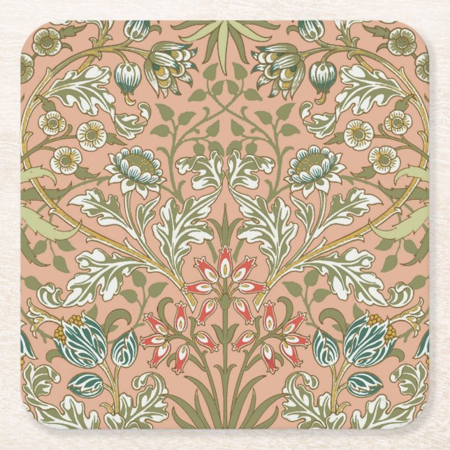 Porta-copo De Papel Quadrado William Morris Hyacinth Flor Rosa Art (Frente)