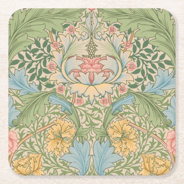Porta-copo De Papel Quadrado William Morris Myrtle Floral Botânico (Frente)