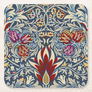 Porta-copo De Papel Quadrado William Morris Snakeshead Clássico Floral Azul Esc