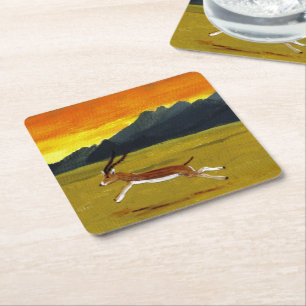 Porta-copo De Papel Quadrado Willife Art Sunset Gazelle Animal
