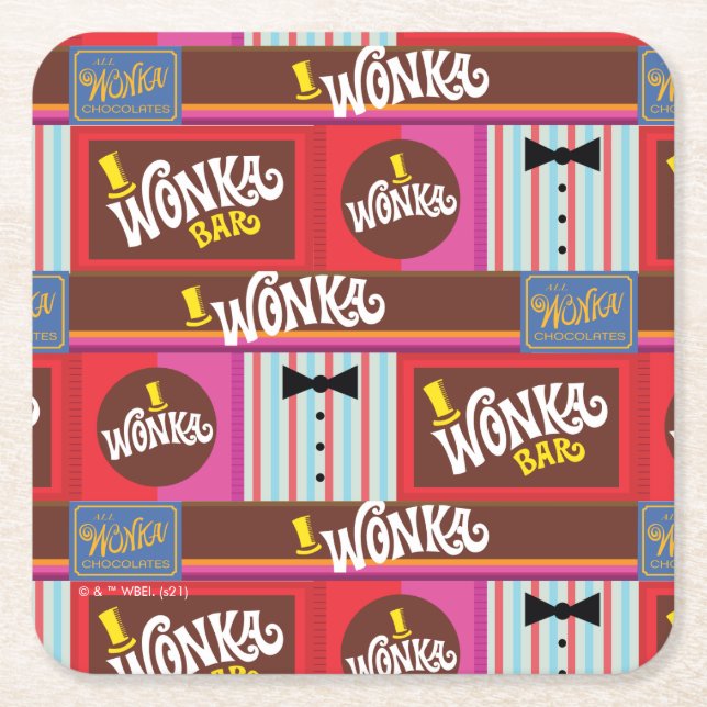 Porta-copo De Papel Quadrado Willy Wonka Candy Pattern (Frente)