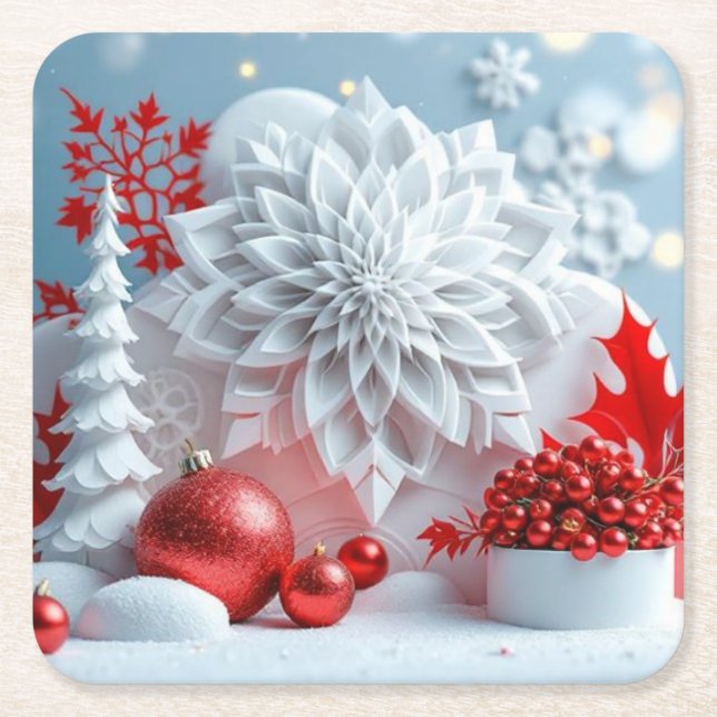 Porta-copo De Papel Quadrado Winter Blossom Composition (Frente)