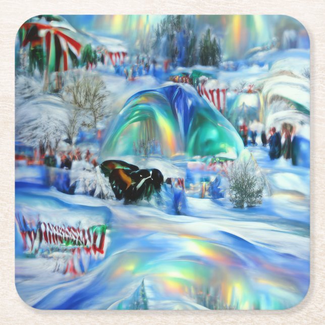 Porta-copo De Papel Quadrado Winter Dreamscape (Frente)