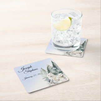 Porta-copo De Papel Quadrado Winter Forest Watercolor Paper Coaster