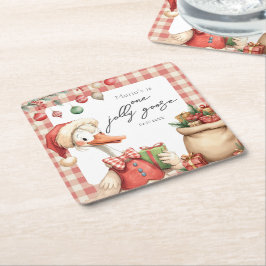 Porta-copo De Papel Quadrado Winter Red Christmas Silly Goose  1st birthday