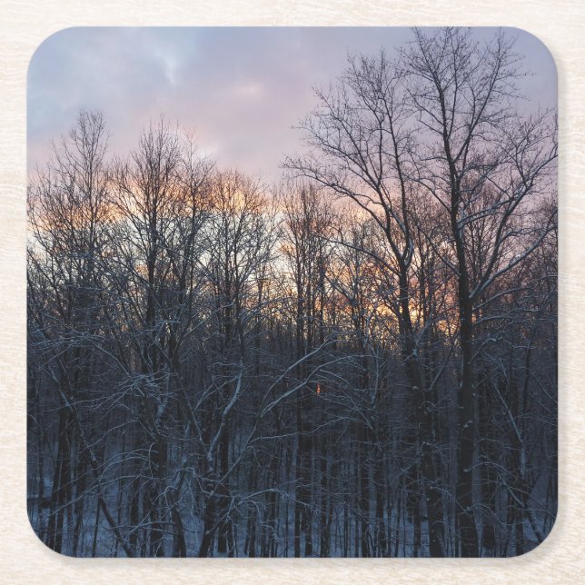Porta-copo De Papel Quadrado Winter Sunrise I Pastel Nature Landscape (Frente)