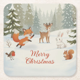 Porta-copo De Papel Quadrado Winter Woodland Merry Christmas Forest Animals