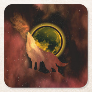 PORTA-COPO DE PAPEL QUADRADO WOLF HOWLING NA GALÁXIA DA LUA ESPACIAL