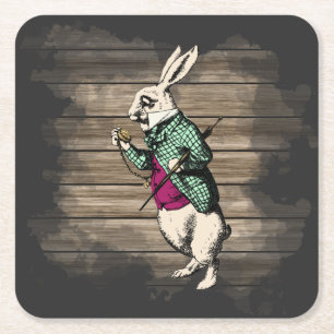 Porta-copo De Papel Quadrado Wonderland White Rabbit Mint