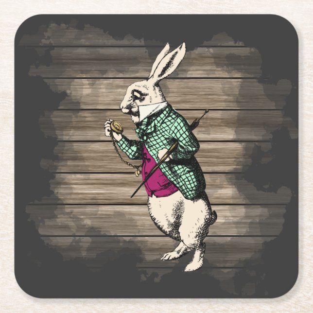 Porta-copo De Papel Quadrado Wonderland White Rabbit Mint (Frente)