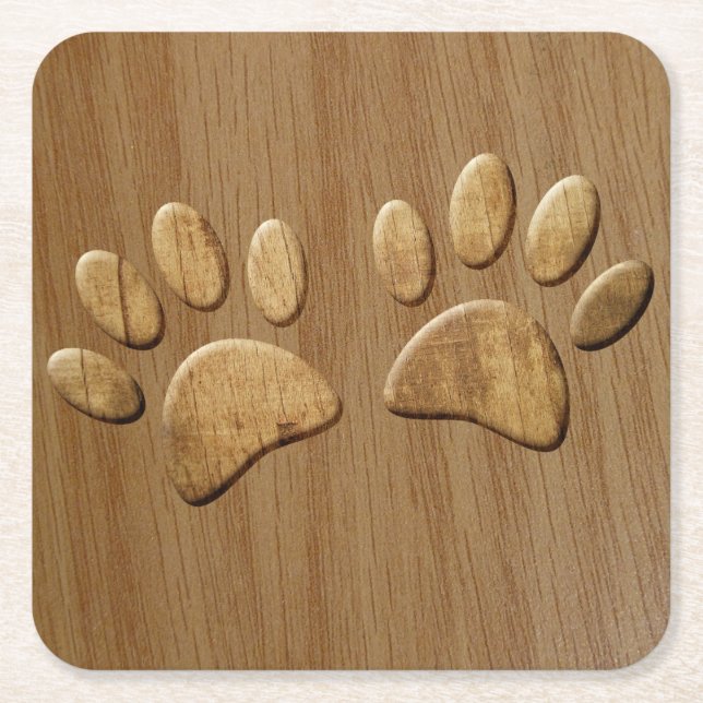 Porta-copo De Papel Quadrado Wood Dog Paw Prints (Frente)
