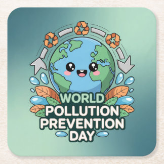 Porta-copo De Papel Quadrado World Pollution Prevention Day Coaster Set