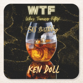 Porta-copo De Papel Quadrado WTF 50 Festa de aniversário dos Homens