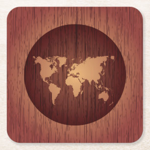 Porta-copo De Papel Quadrado WWW/Botão Terra do Grão de Madeira