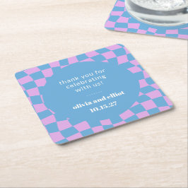 Porta-copo De Papel Quadrado Xadrez Azul Roxo Casal Personalizado Retro Chuveir