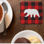 Porta-copo De Papel Quadrado Xadrez de Buffalo Vermelho e Urso Branco<br><div class="desc">Xadrez de Buffalo Vermelho e Urso Branco</div>