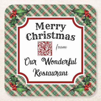 Porta-copo De Papel Quadrado Xadrez de Natal do Restaurante de Código QR Person