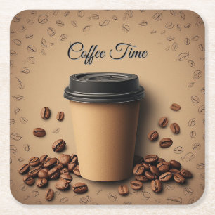 Porta-copo De Papel Quadrado Xícara de café flutuante com grãos de café