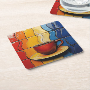Porta-copo De Papel Quadrado Xícara de café vermelha moderna e colorida