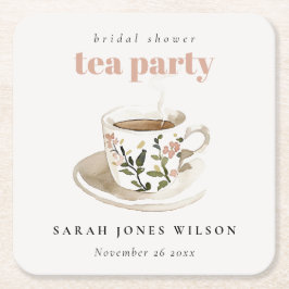 Porta-copo De Papel Quadrado Xícara De Chá Floral Clássica Festa De Chá De Noiv