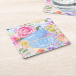 Porta-copo De Papel Quadrado Xícaras de Chá de Flores Bonitas