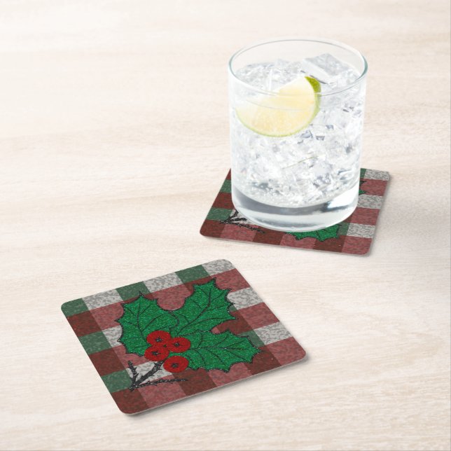 Porta-copo De Papel Quadrado Xmas Gingham 1940 (Insitu)