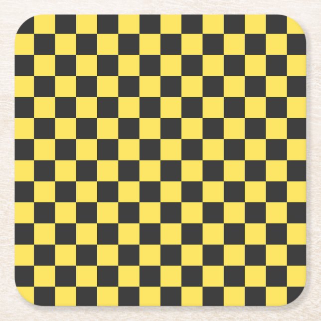 Porta-copo De Papel Quadrado Yellow and black checkerboard pattern (Frente)