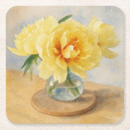 Porta-copo De Papel Quadrado Yellow Peonies - Coasters