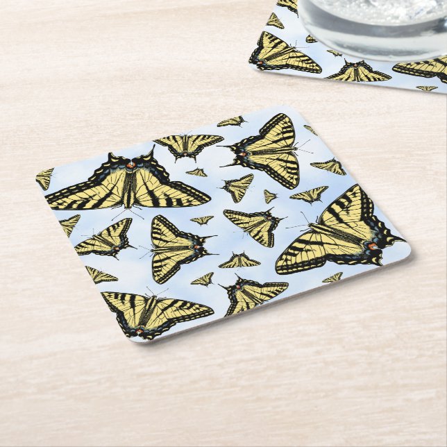 Porta-copo De Papel Quadrado Yellow Swallowtail Butterflies Blue Sky Custom (Inclinado)